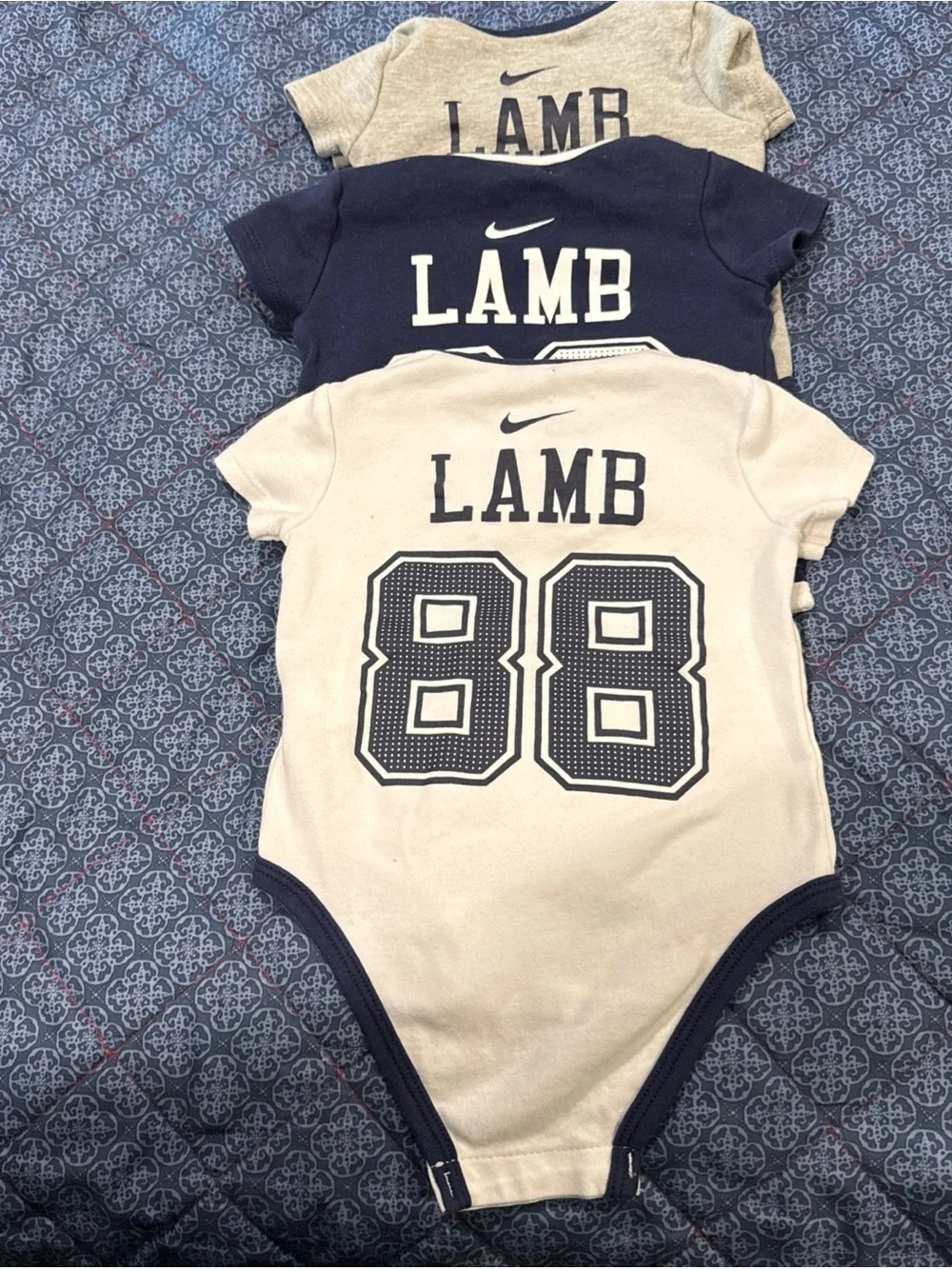 NFL Dallas Cowboys set 3Navy and Gray Baby 6 to 9 month One-Piece Bodysuit Trio